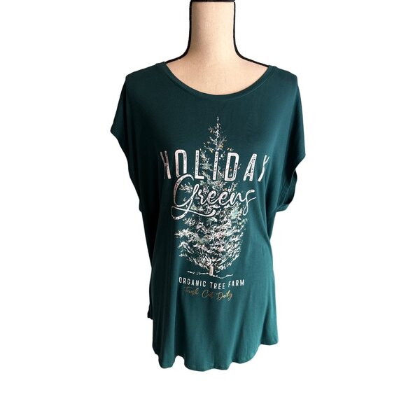 NWT Maurice’s Christmas Teal Tee Green HOLIDAY GREENS Gold Foil Letters Size 0X - Picture 1 of 7